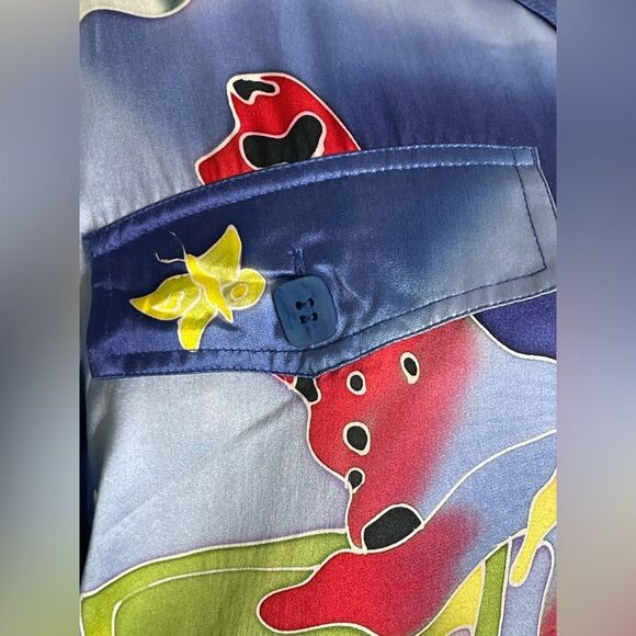 Vintage 80s Mureli Jacket 100% Silk Butterflies Moths Blue S - Picture 5 of 14